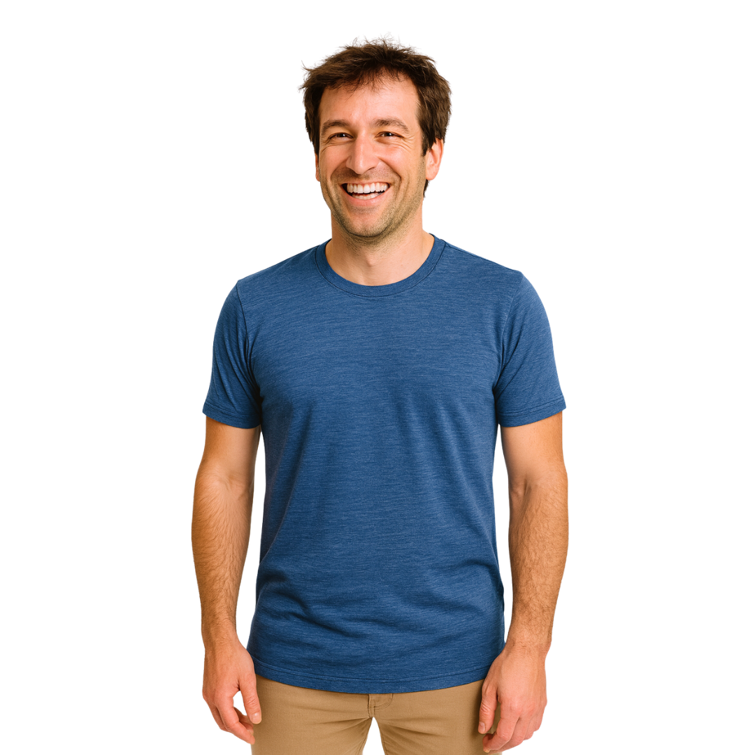 T-shirt men's royal blue, merino wool &amp; silk