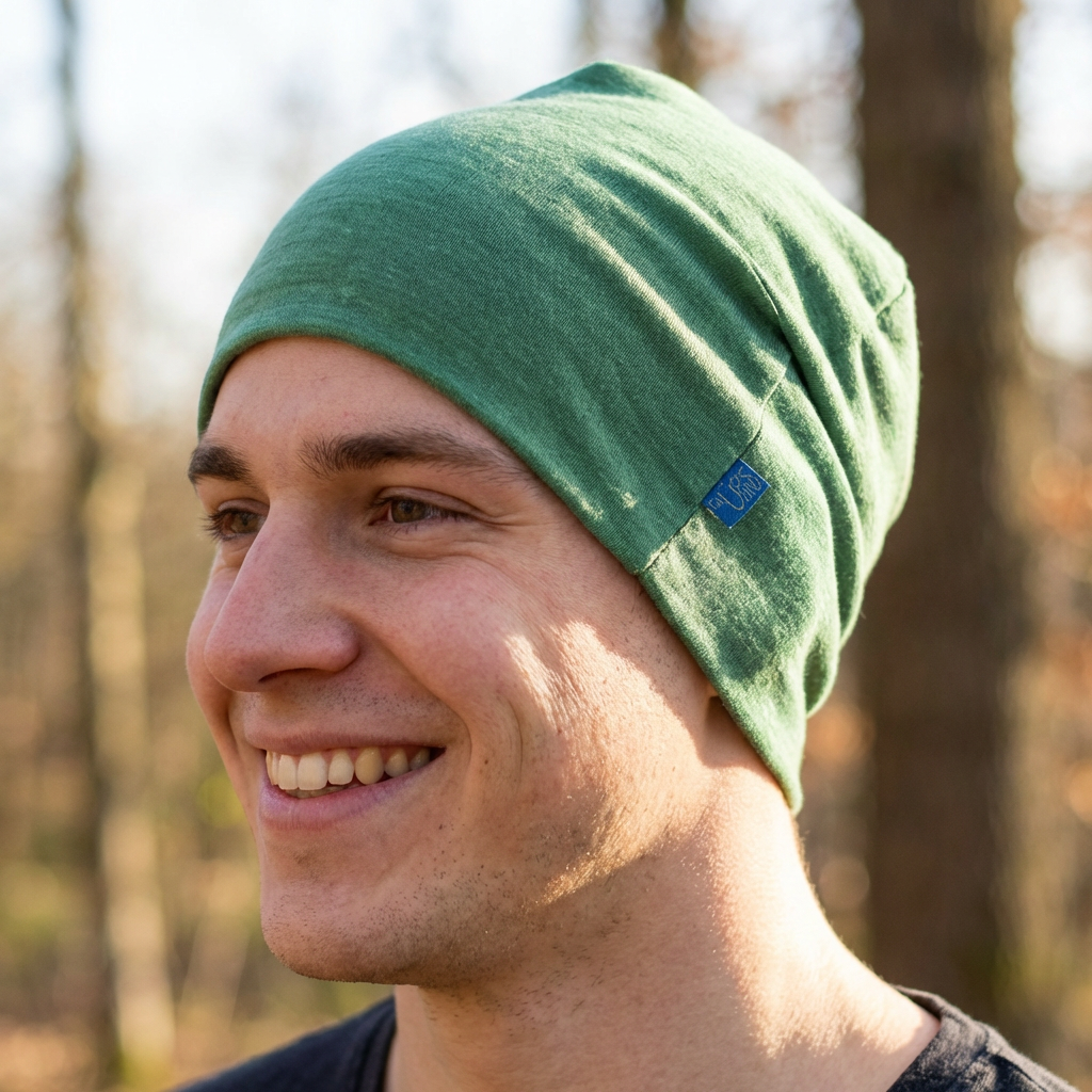Hood women/men forest green, merino wool &amp; silk (organic/GOTS) 