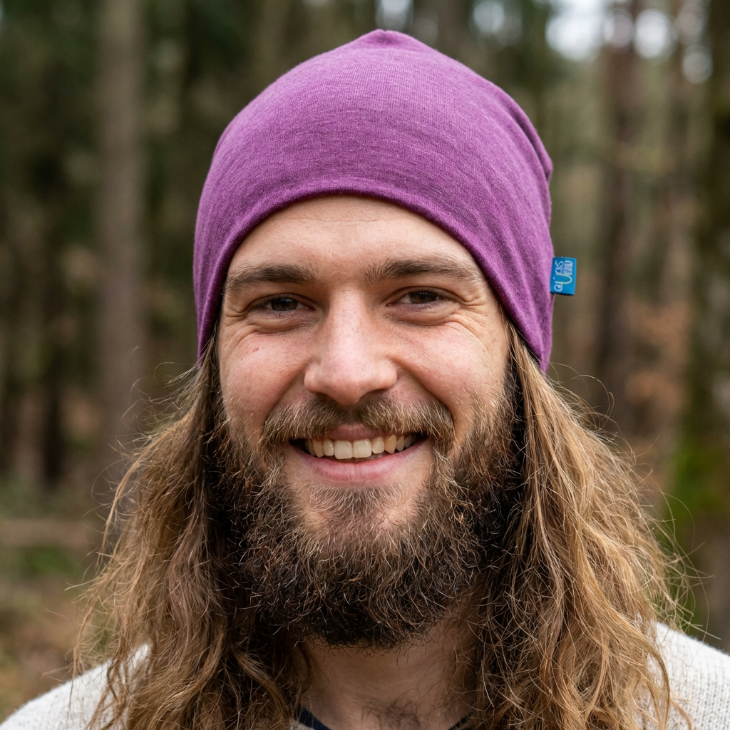 Hood women/men plum, merino wool &amp; silk (organic/GOTS) 