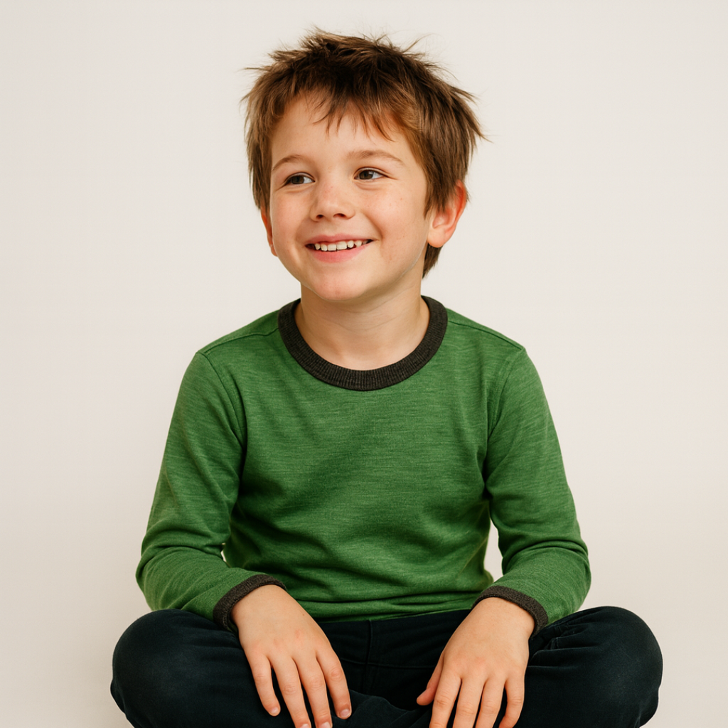 Shirt forest green salamander, merino wool &amp; silk (organic/GOTS)