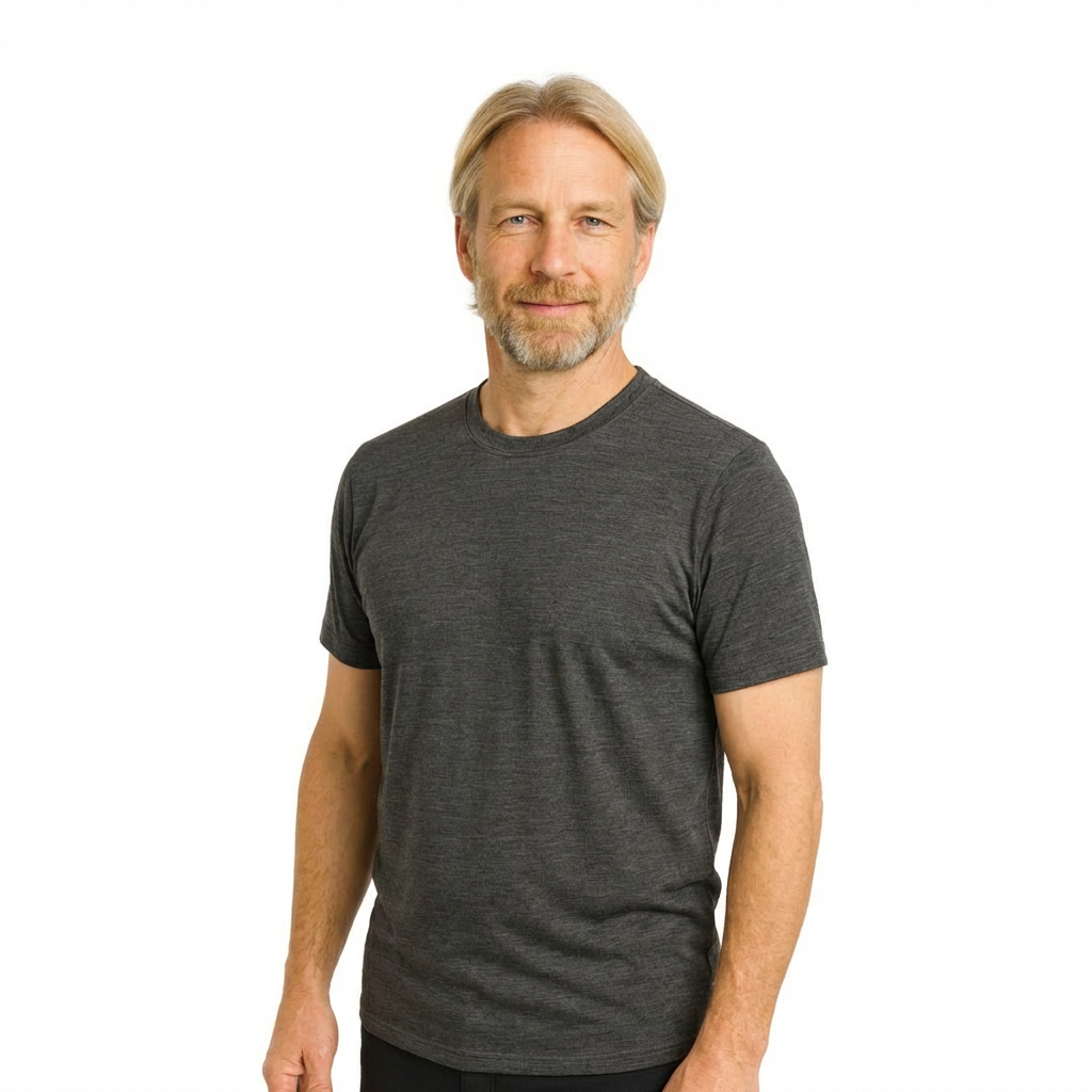 T-shirt men's anthracite, merino wool &amp; Tencel (organic, bluesign)