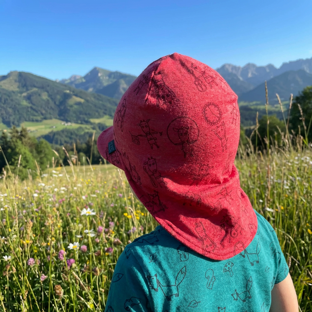 Summer cap raspberry kid, merino wool &amp; silk (organic/GOTS)