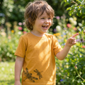 T-shirt sunny yellow with dragonfly, merino wool &amp; silk (organic/GOTS)