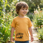 T-shirt sunny yellow with hedgehog, merino wool &amp; silk (organic/GOTS)