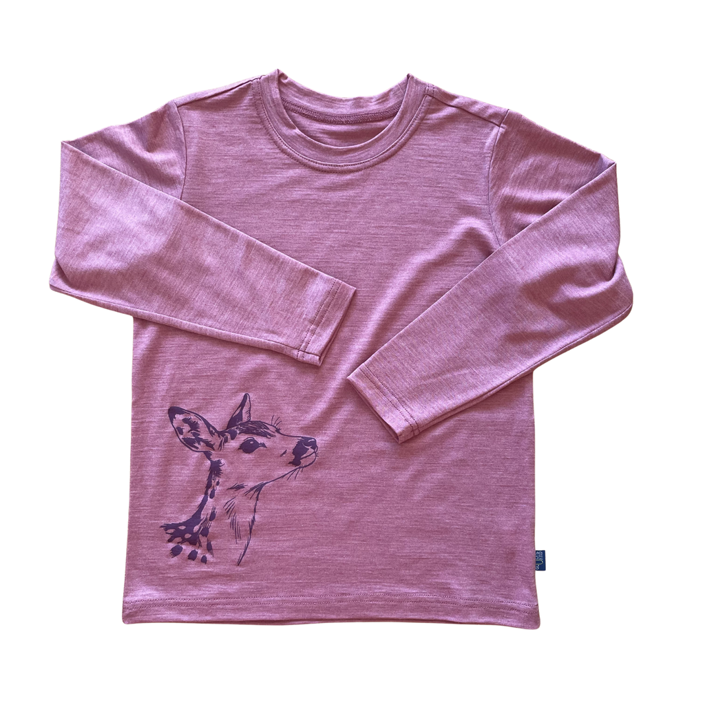 Shirt rosé mit Reh, Merinowolle & Seide (bio/GOTS)
