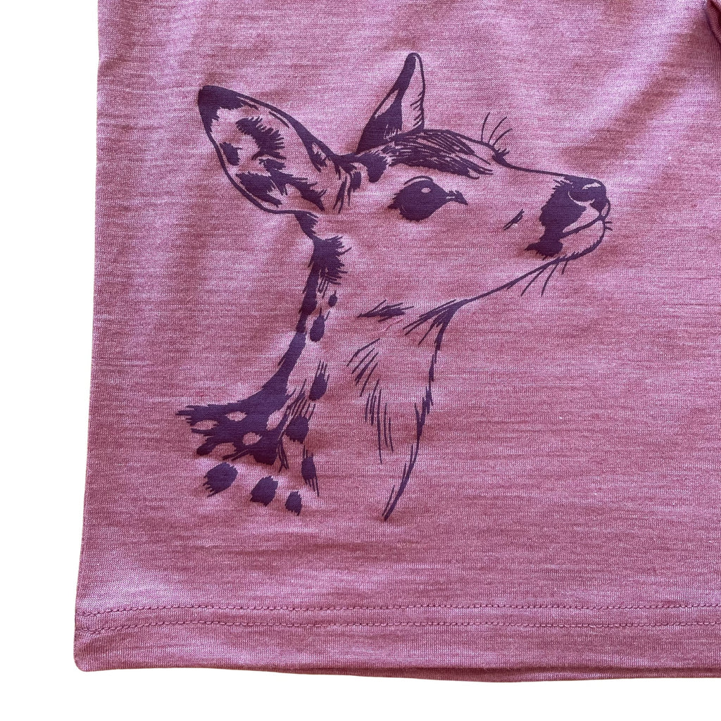 Shirt rosé mit Reh, Merinowolle & Seide (bio/GOTS)