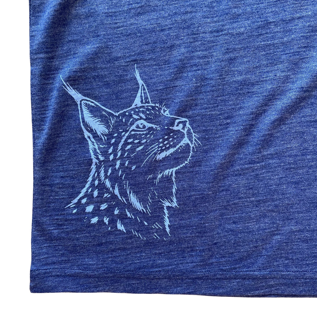 T-Shirt royal blau mit Luchs, Merinowolle & Seide (bio/GOTS)