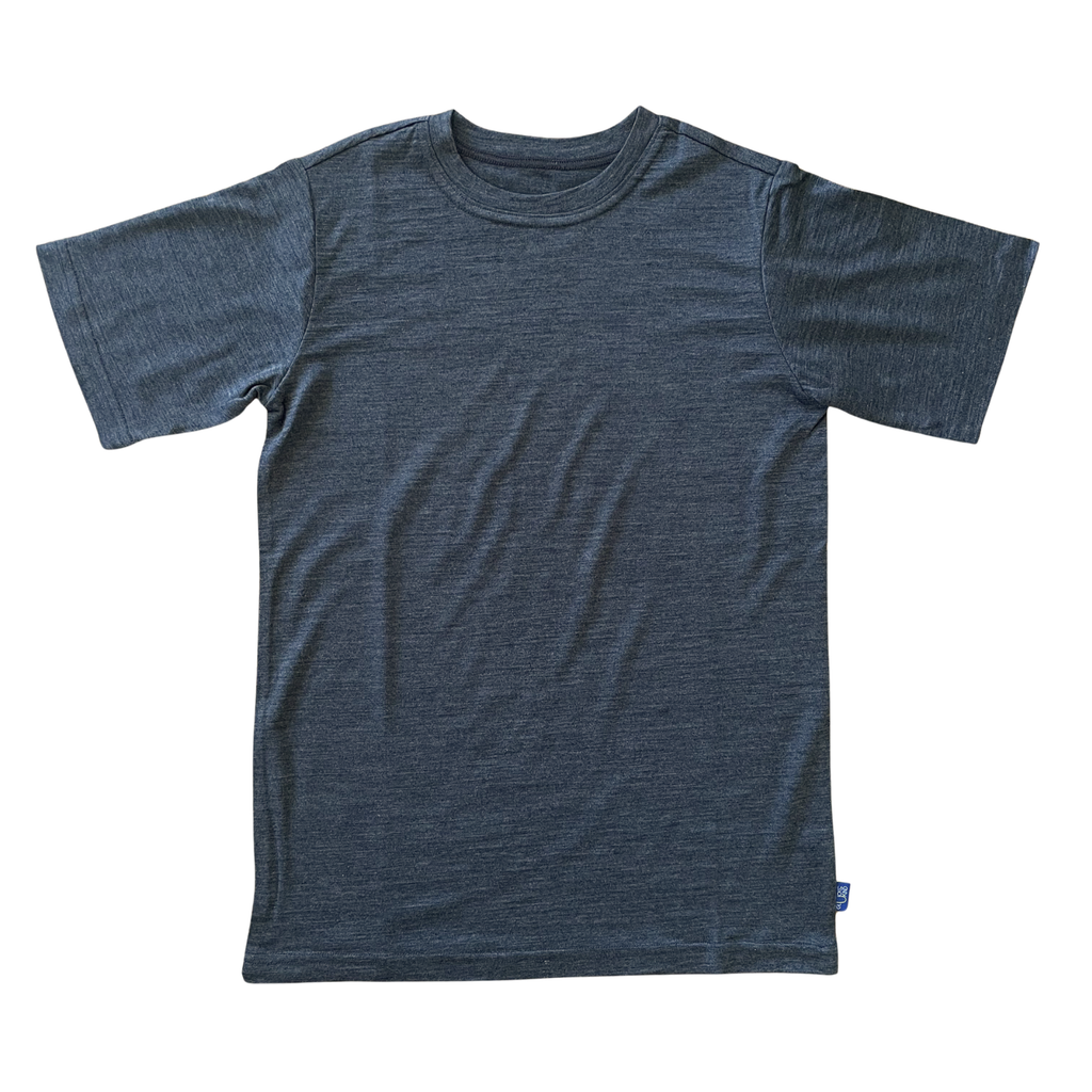 T-Shirt Kinder anthrazit, Merinowolle & Seide (bio/GOTS)