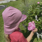 Sommerkappe rose mit Blumen limited edition, Merinowolle & Seide (bio/GOTS)