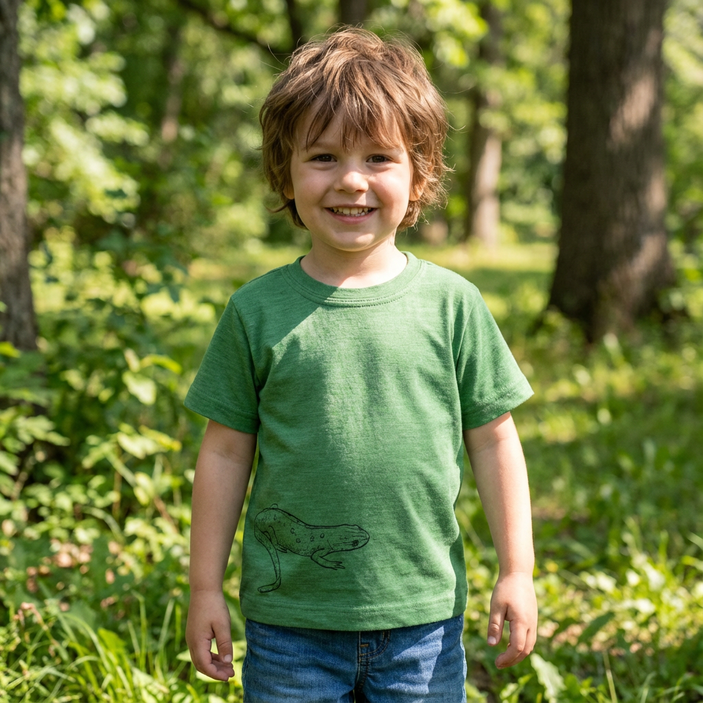 T-shirt forest green with salamander, merino wool &amp; silk (organic/GOTS)