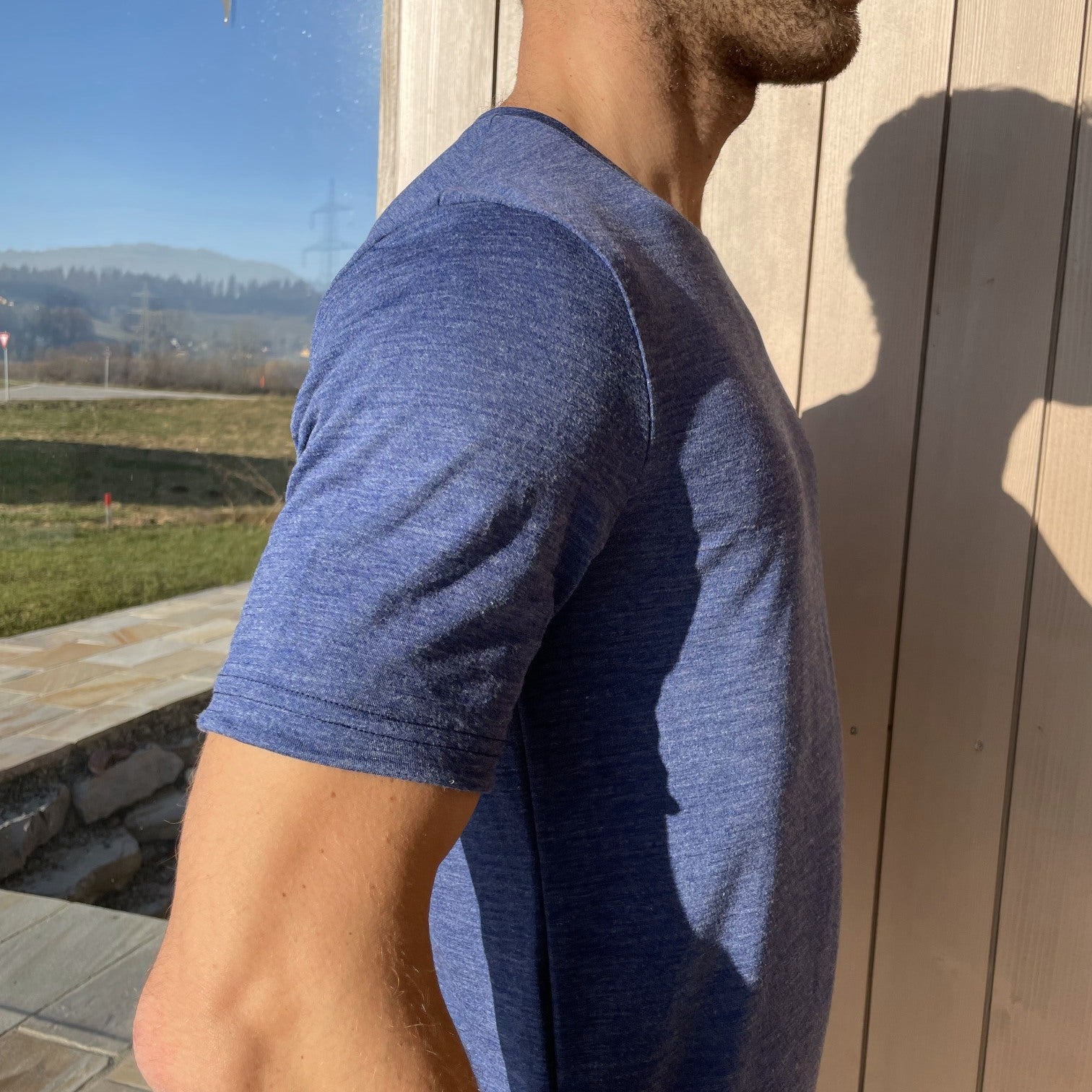 T-Shirt Herren royal blau, Merinowolle & Seide - Glückskind - T-Shirt - L